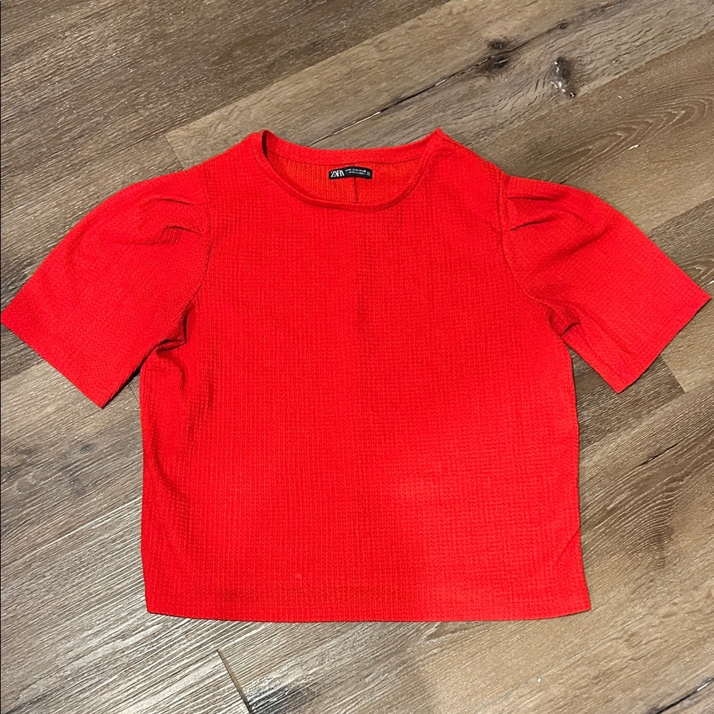 Zara Vibrant Red Short Sleeve‎ Top